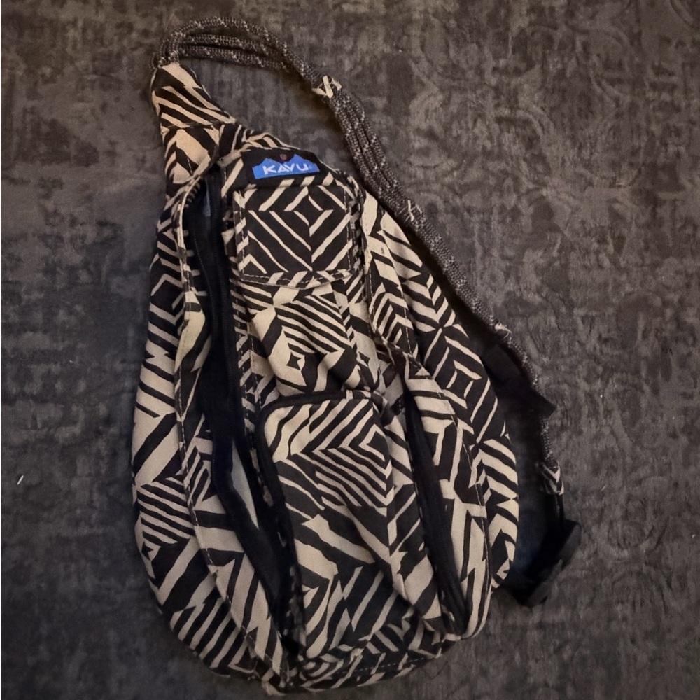 Kavu Black & White Geometric Sling Backpack